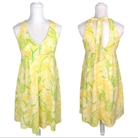 Lilly Pulitzer Dresses & Skirts - Lilly Pulitzer yellow green white knit tank dress Noella small halter open back